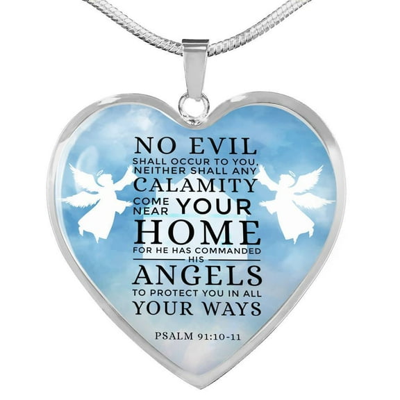 Psalm 91:10-11Angels Protects Always Heart Pendant Necklace