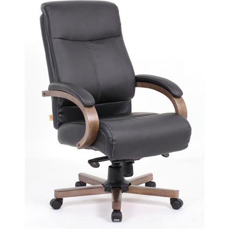 UPC: 0035255695909 | Lorell  Wood Base Leather High-back Executive Chair  1 Each