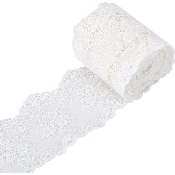 5 Yards Guipure White Elastic Lace Trim Europe Eyelet Trimming Floral Embroidery Sewing Lace Ribbon Embellishments for Crafts Bouquet Gift Packaging Wedding Garment Decoration