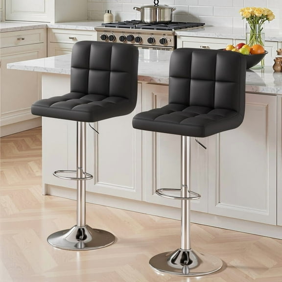 Daluvenix Swivel Bar stools set of 2 Modern PU Leather Barstools with Midback, Adjustable Counter Height Bar Chairs for Kitchen Island, Black