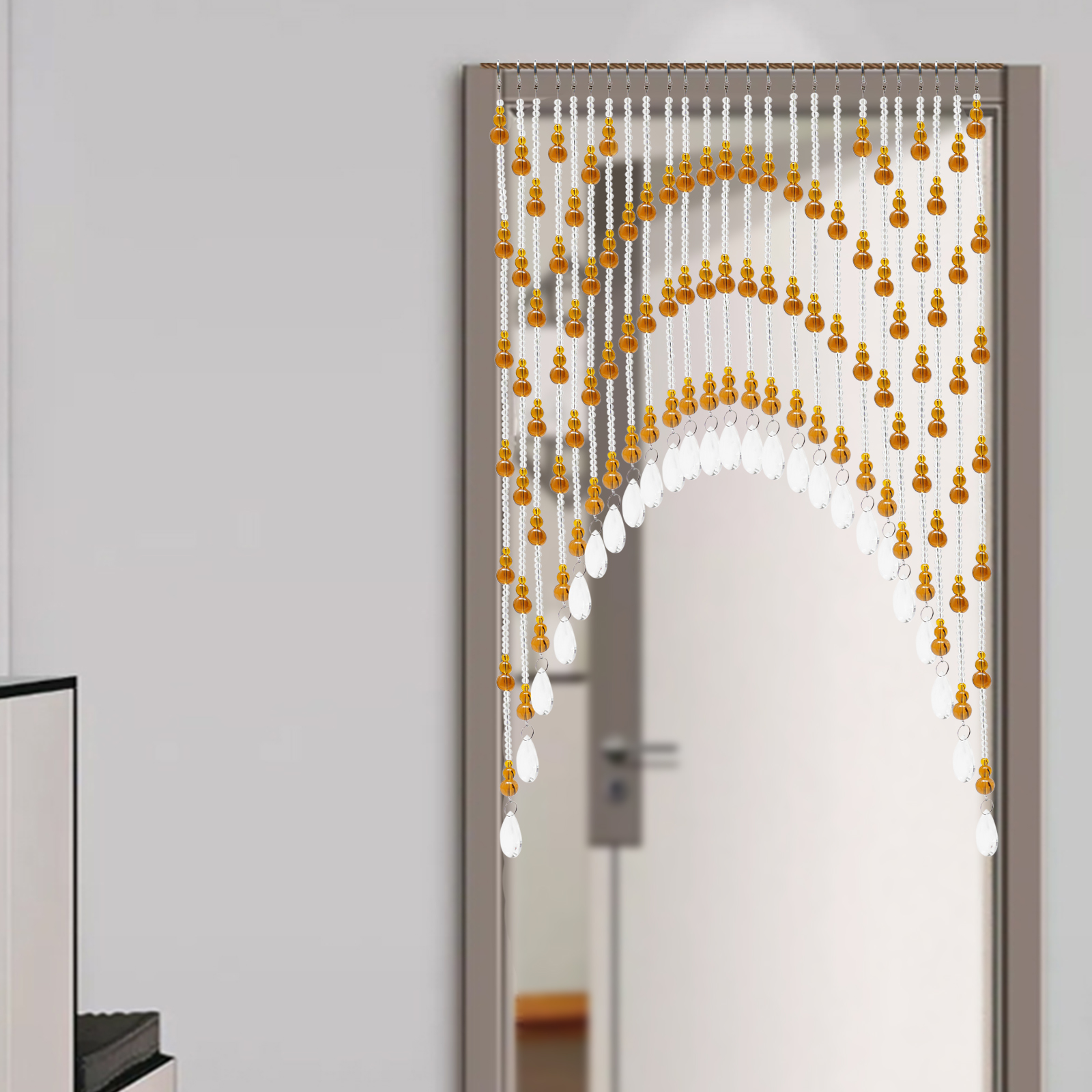 23.6" High Clear Crystal Door Beads Beaded Curtains for Doorways Windows Arched w/ Adhesive Hook Amber