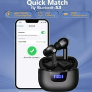True Wireless Earbuds, Bluetooth Headphone with Smart LED Display Charging Case, Black