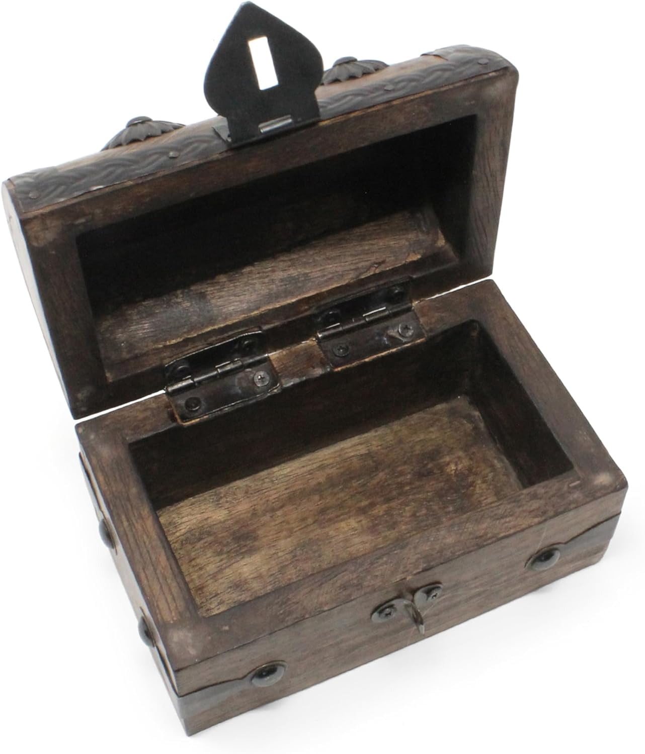 Nautical Cove Wooden Treasure Chest Keepsake Box with Antique Lock and Key – Rustic Pirate Jewelry Storage Box, Decorative Wood Chest with Hinged Lid, Small 5 x 3 x 3.25 Inch