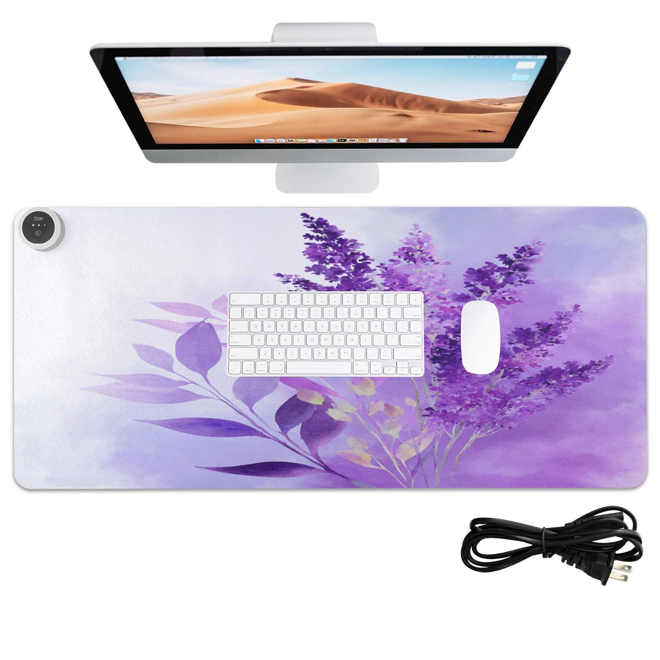 Large Heated Desk Mat Mouse Pad 31.5"x13"PU Leather Graphene Heating Desk Warmer with 3 Temperature Settings 110V US Plug Non-Slip Warm Pad for Home, Office, and Gaming Watercolor Lavender Clip Art