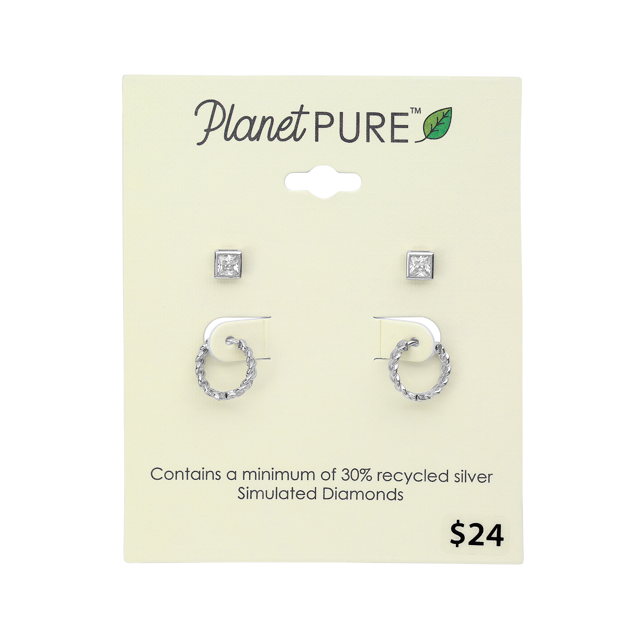 Planet Pure Women's Simulated Diamonds Earring Set in Recycled Sterling Silver