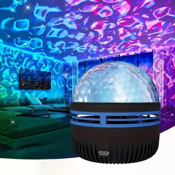Water Ripple Projection Lamp,Bedroom/Game Room Night Light,Suitable for Home Theaters,Ceilings and Room Decoration Features 7 Color Modes and A Remote Control,USB Powered,Black