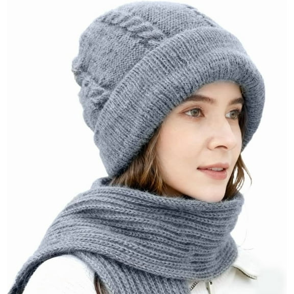 Winter Knitted Hooded Scarf for Women, 2-in-1 Warm Shawl Wrap with Hood, Soft Pullover Hat Scarf Combo