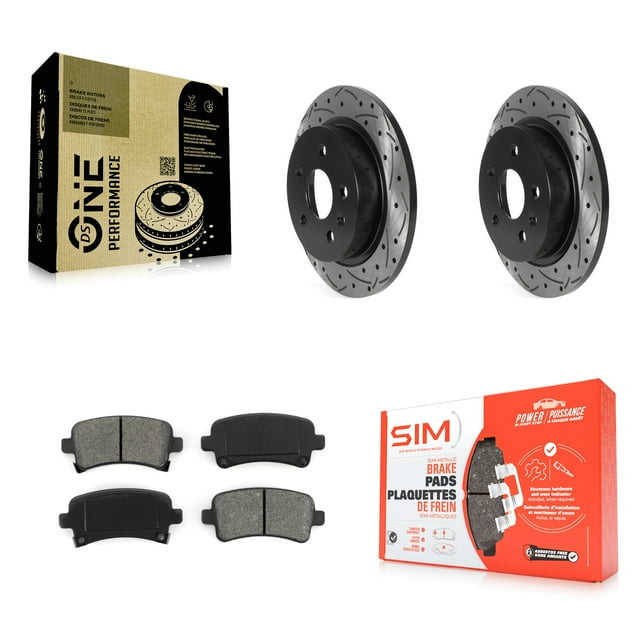 Transit Auto Rear Coated Drilled Slotted Disc Brake Rotors and Semi-Metallic Pads Kit for Car Chevrolet Malibu Buick Regal LaCrosse Limited KDS-100782