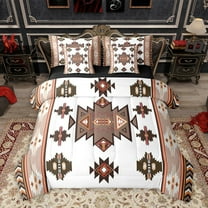 Homewish Bohemian Aztec Triangle Bedding Comforter Set 7 Pieces, White Brown Southwestern Style Full Bedding Set, Teens Kids Women Men Reversible Fitted Sheet Flat Sheet, Microfiber Bedroom Decor
