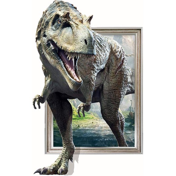 Autocollants Muraux Dinosaures 3D - MLM PVC Simulation Trou Fissuré Décalcomanies Murales Dinosaures pour Décoration Murale Salon Chambre d'Enfant Chambre de Bébé Salle de Jeux (Dino C)