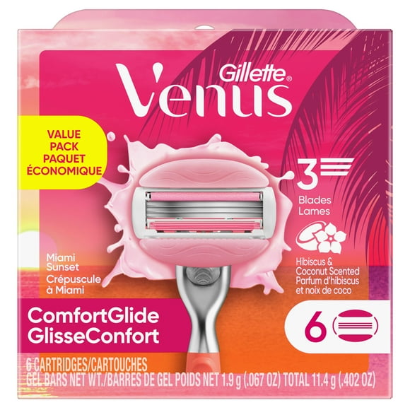 Rasoir Venus GlisseConfort Crépuscule à Miami, cartouches de rasoir pour femmes, 6 unités 6CT