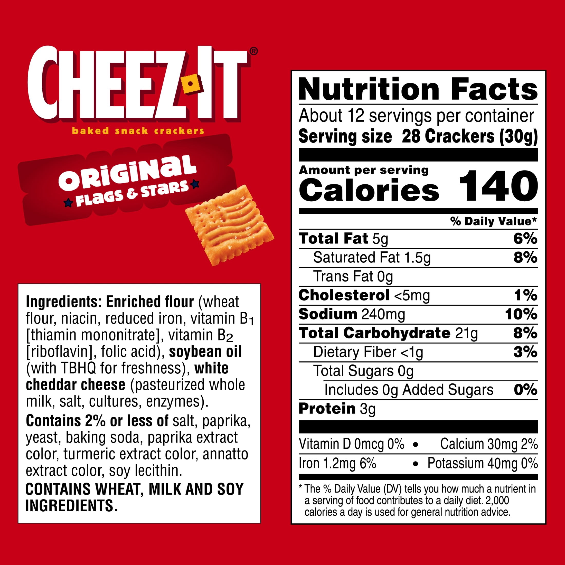 Cheez-It Flags and Stars Baked Snack Crackers, July 4 Snacks, 12.4 oz