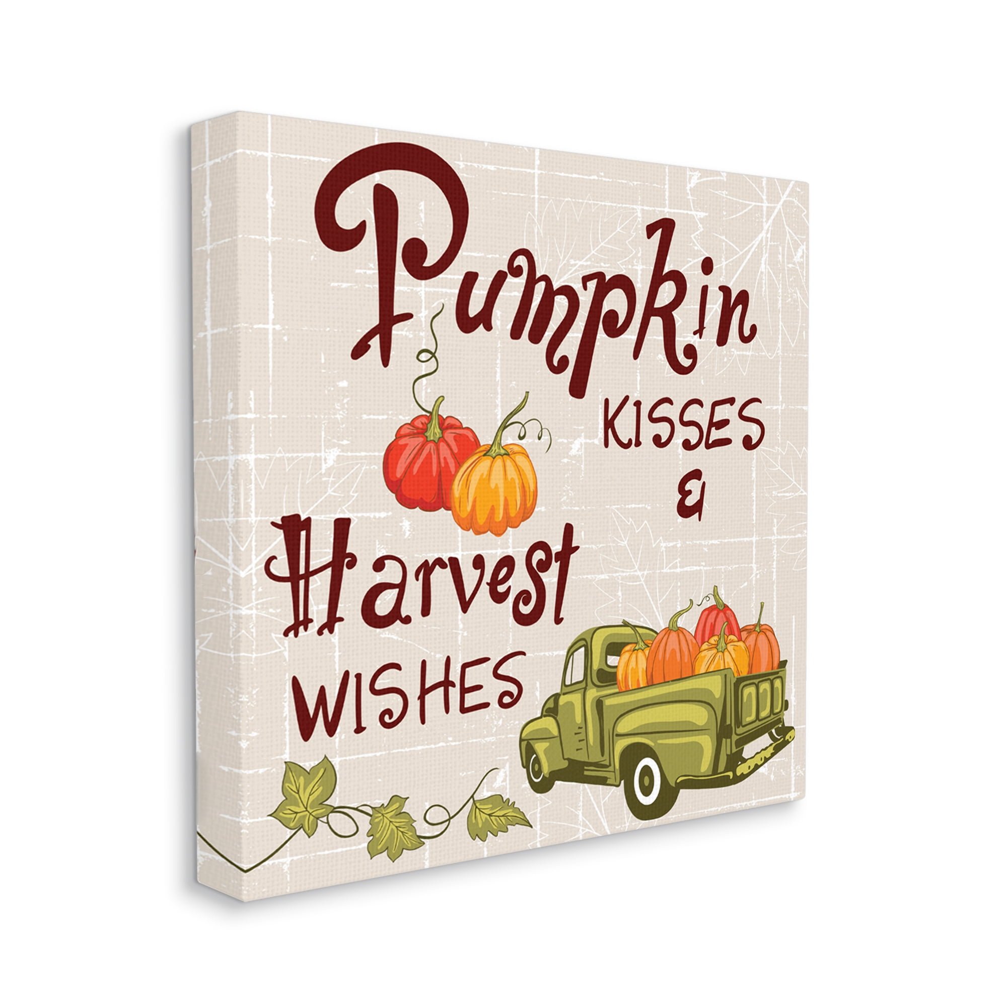 Stupell Industries Pumpkin Kisses Harvest Wishes Inspirational Painting Gallery Wrapped Canvas Art Print Wall Art, 30 x 30