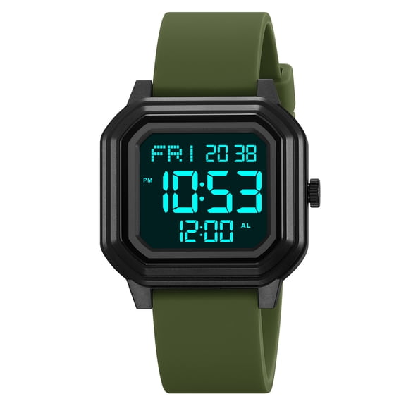 Men Digital Sports Watch Ultra-Thin Large Face Waterproof Wrist Watches for Men with Stopwatch Countdown Timer Alarm Function Dual Time LED Back Light
