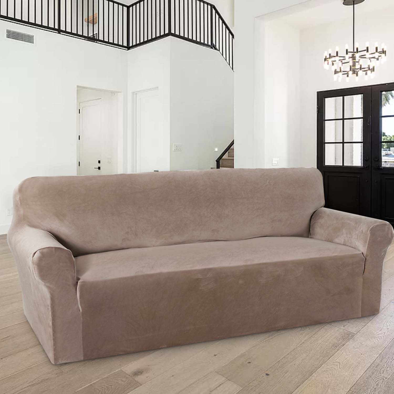 H Versailtex 1 Piece Luxury Velvet Xl Sofa Stretch Slipcover Taupe Com