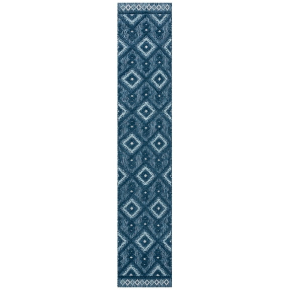 SAFAVIEH Santorini Belize Geometric Indoor/Outdoor Runner Rug, Navy/Ivory, 2' x 10'