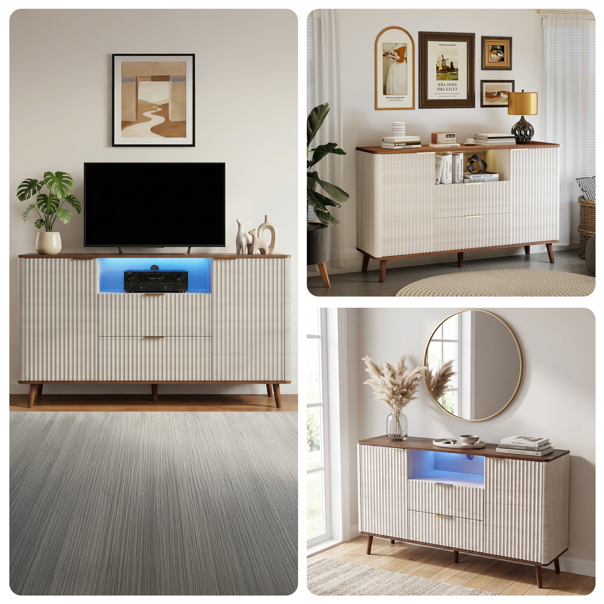 Prilinex 56" TV Stand for TVs up to 60", Modern Entertainment Center with LED Lights, Media Console with 2 Drawers & 2 Storage Cabinet, TV Table TV Console for Living Room