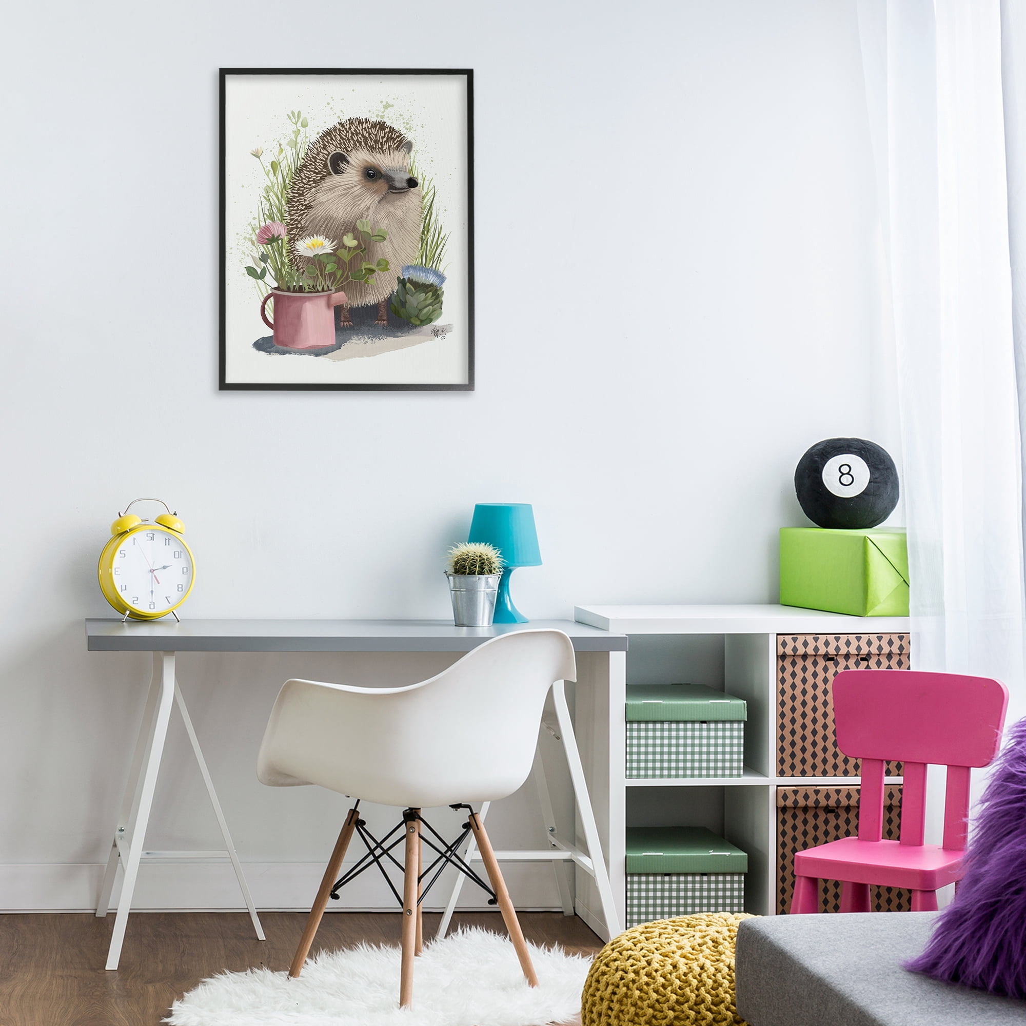 Stupell Industries Hedgehog with Garden Plants Animals & Insects Painting Black Framed Art Print Wall Art, 24 x 30
