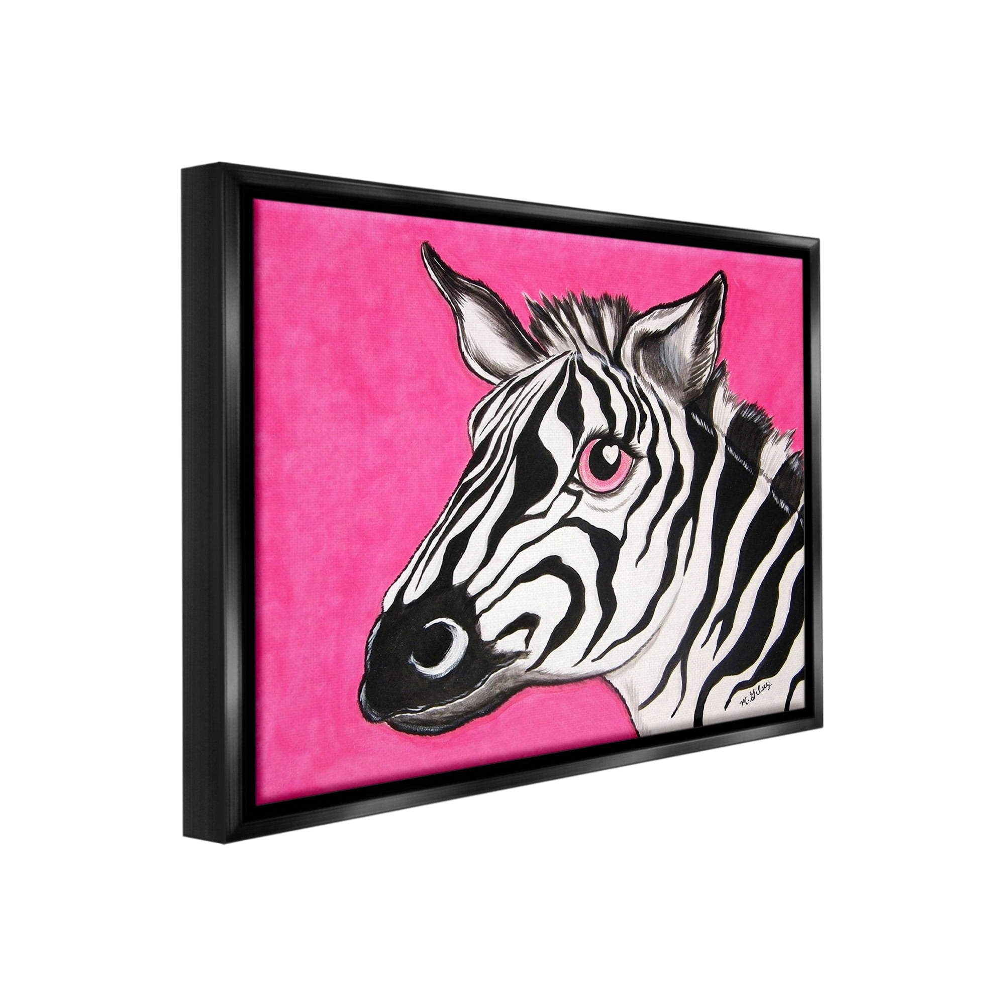 Stupell Industries Zebra with Heart Eyes Animals & Insects Painting Black Floater Framed Canvas Art Print Wall Art, 31 x 25