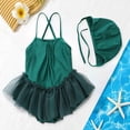 thumbnail image 2 of Gubotare Toddler Swimsuit Girl Baby Girls Swimsuit Toddler Ruffled Bikini One-Piece Swimwear Baby Girl Bathing Suits Kids Swimming Bathing Beachwear 4T 5T (Dark Green,4-5 Years), 2 of 7