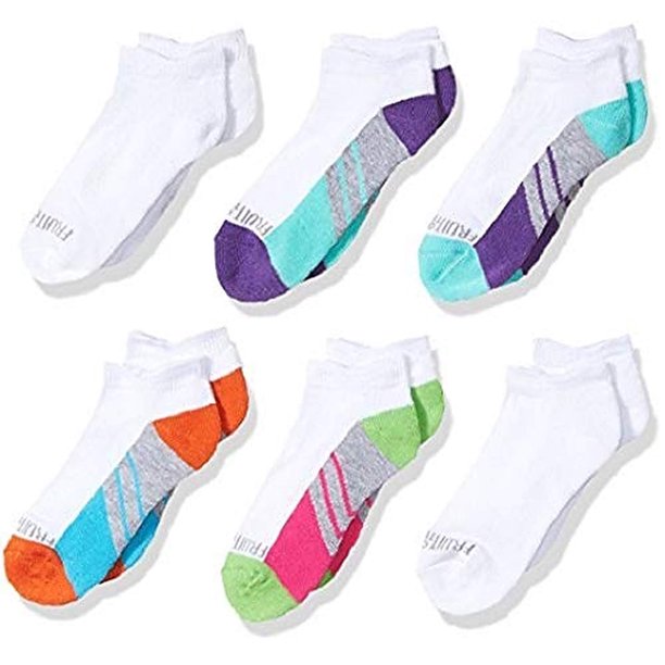 Fruit Of The Loom Girls 6 Pack Low Cut Socks, 7.5-9, Assorted 2 ...