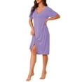thumbnail image 2 of INSPIRE CHIC Women's Nightshirt Ruffled Trim V Neck Short Sleeve Sleepshirt Pullover Pajama Nightgown M Purple, 2 of 6