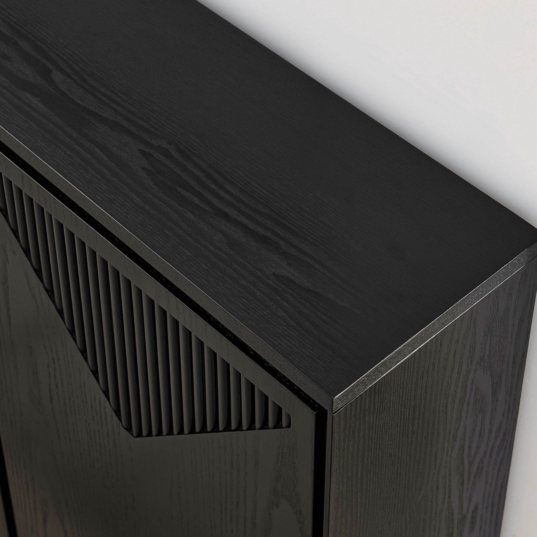 GDF Studio 39" Mid Century Modern V-Shaped Fluted Sideboard Cabinet with Outlet Holes, Black