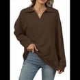 thumbnail image 3 of de Larga con Cuello en V para Mujer, Sudaderas Ligeras, Ropa de Moda de Otoño 2025. Café XXL, 3 of 10