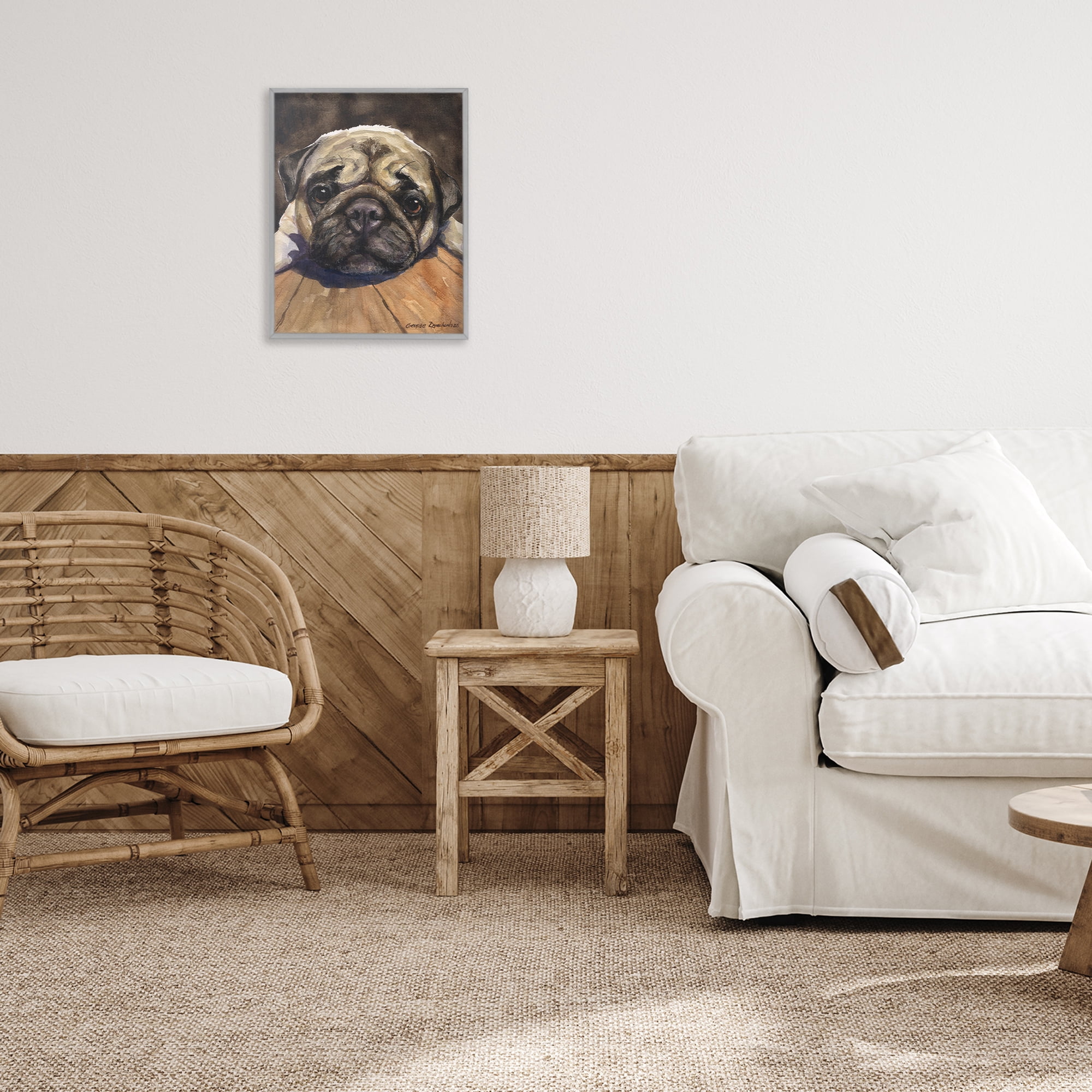Stupell Industries Pug Soulful Portrait Gray Framed Giclee Art, design by George Dyachenko