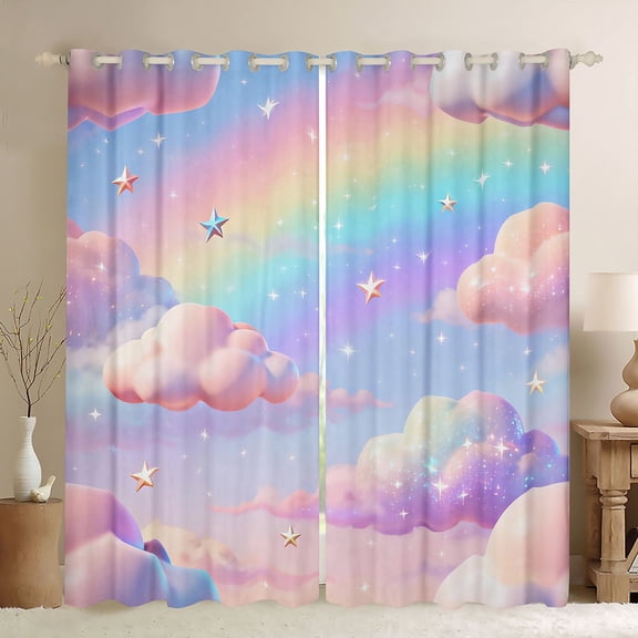 jejeloiu 3D Colorful Clouds Black Out Curtains,Multicolor Gradient Sky Curtains Pack of 2 (42x63 Each) For Girls Kids