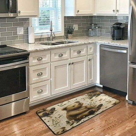 

Long Floor Mat 39x20Inch Kitchen Mat Bathroom Mat Living Room Mat Bedroom Mat Absorbent Delicate Fabric No Ball Do Not Fade Cuddly Gray Bear