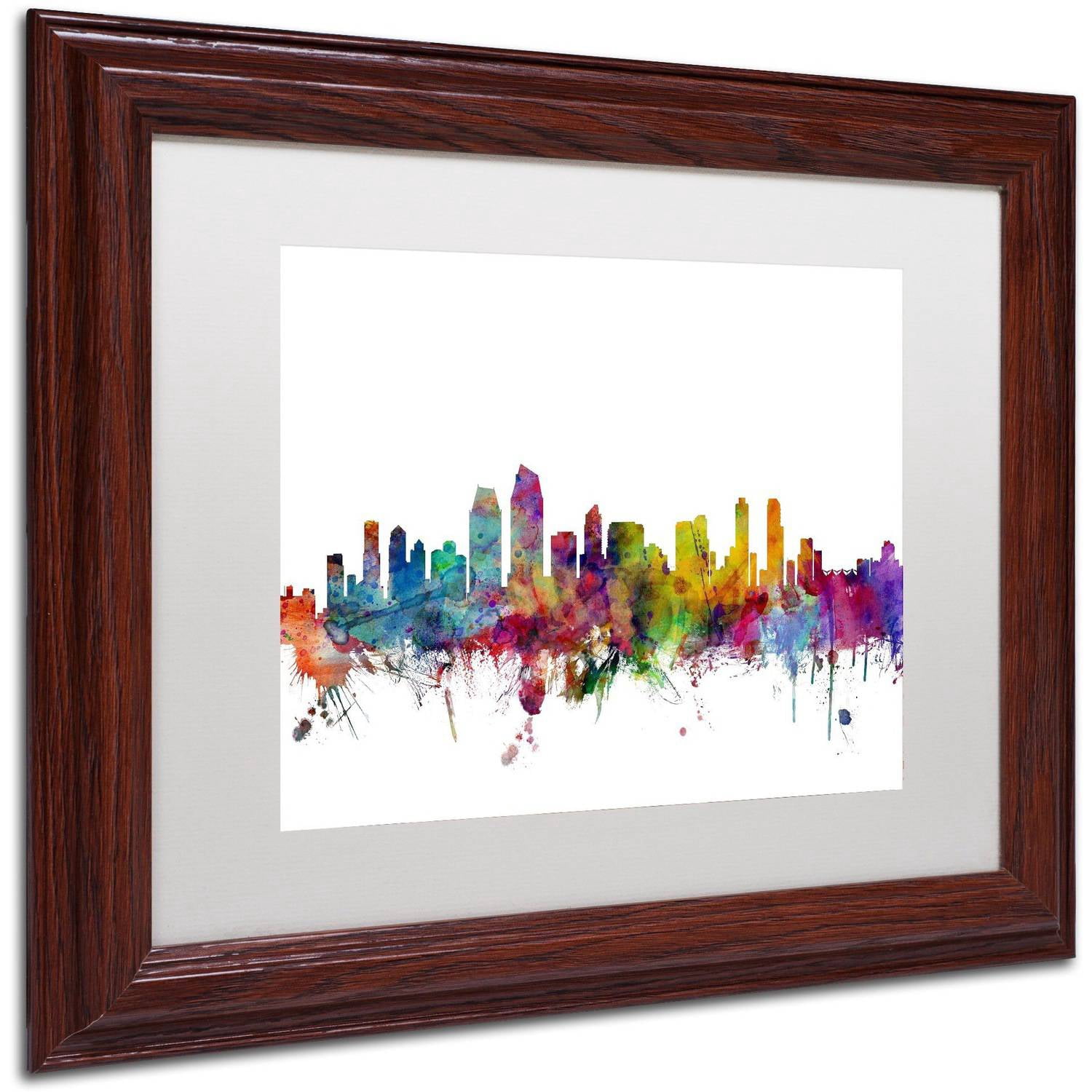 San Diego California Skyline' Canvas Art by Michael Tompsett, White Matte, Wood Frame