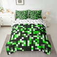 thumbnail image 2 of Manfei Pixel Classi Grid 7pcs Bedding Comforter Set,Modern Minimalism Plaid Queen Bedding Sets,Black Green Queen Sheet Sets For Teens,Ultra Soft Home Decor Reversible, 2 of 8