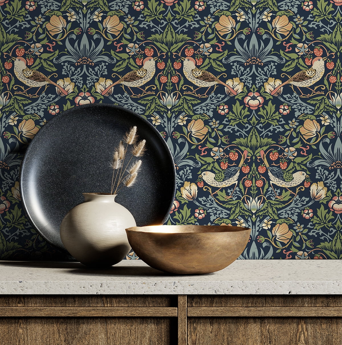NextWall Midnight Blue Aves Garden Peel and Stick Wallpaper