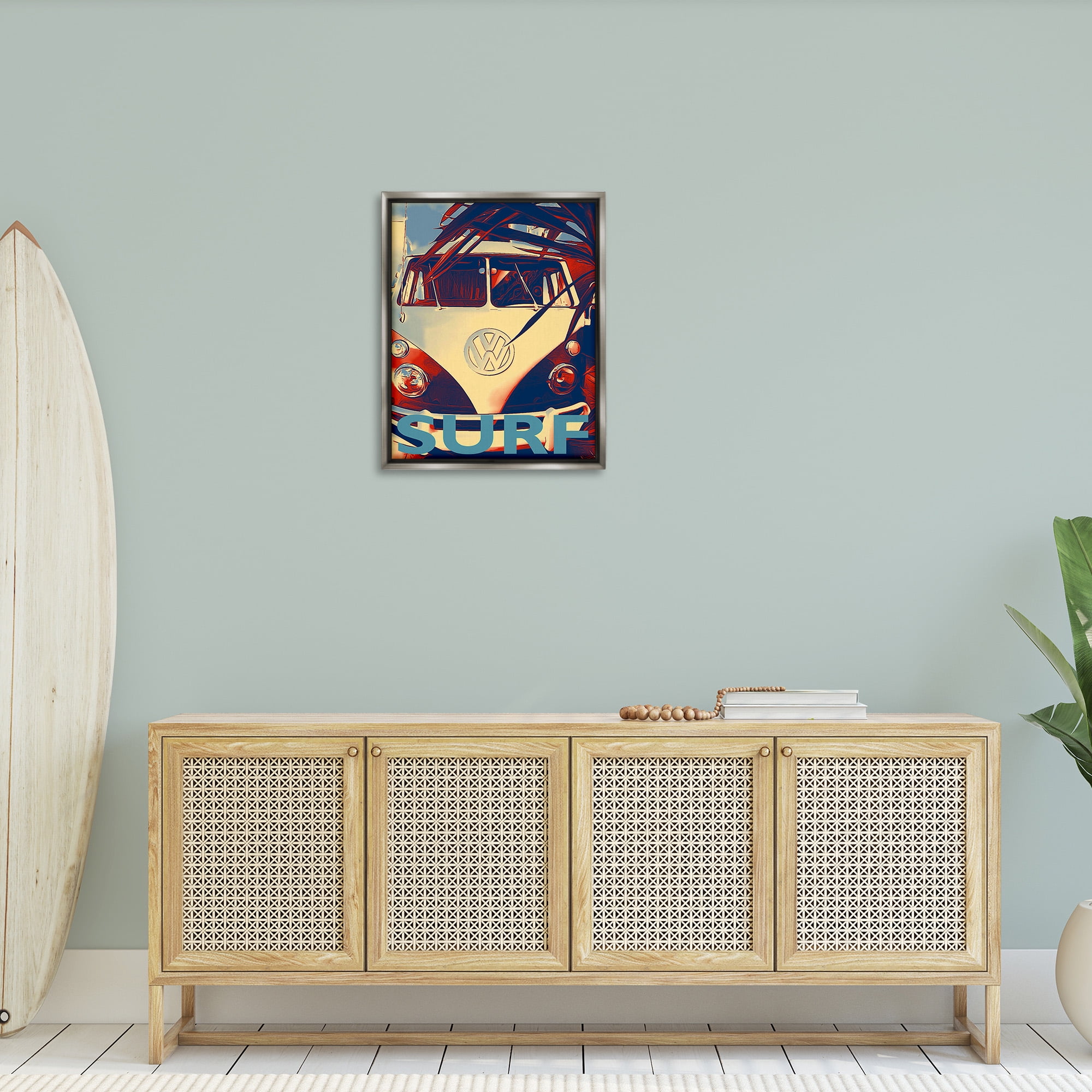 Stupell Industries Vintage Surf Van Transportation Painting Gray Floater Framed Canvas Art Print Wall Art, 25 x 31