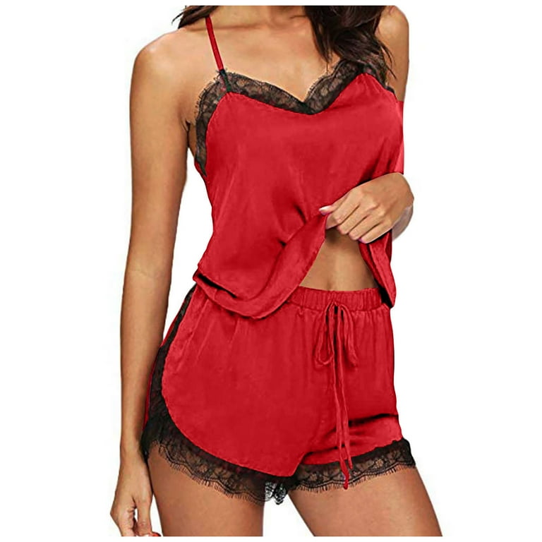 Satin Ladies Vest And Shorts Pyjamas Women Ladies Satin Silk Lace