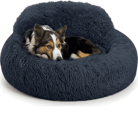 30 Inch Round Dog Bed, Washable Fluffy Calming Pet Bed with Non-Slip Bottom, Soft Plush Anti-Anxiety Dog Bed for Medium Dogs up to 45 lbs