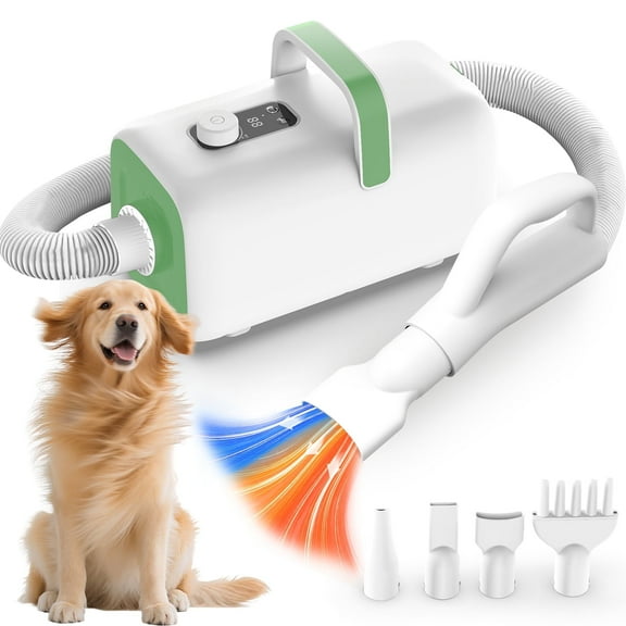 AIRROBO Dog Blower Pet Hair Dryer with Adjustable Speed Temperature, Large Dog Hair Grooming Blower after Bath Swimming, Heating Blower with 4 Nozzles