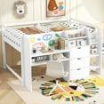 thumbnail image 3 of Full Size Low Loft Bed with Built-in Desk & Storage Cabinets, Wooden Loft Bed with Open Bookcase, Under-Bed Storage Space, Whiteboard, White, 3 of 9
