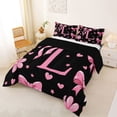 thumbnail image 2 of Erosebridal Letter L Monogrammed Full Size Comforter Sets,Pink Ribbon Bow Girls Bedding Sets For Kids,Reversible black,3pcs, 2 of 7