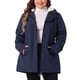 thumbnail image 1 of Abrigo de mujer plus size Agnes Orinda, chaqueta con capucha forrada de felpa, cintura elástica, cierre de cremallera y botones, mangas largas, parka con bolsillos, 1X azul oscuro, 1 of 6