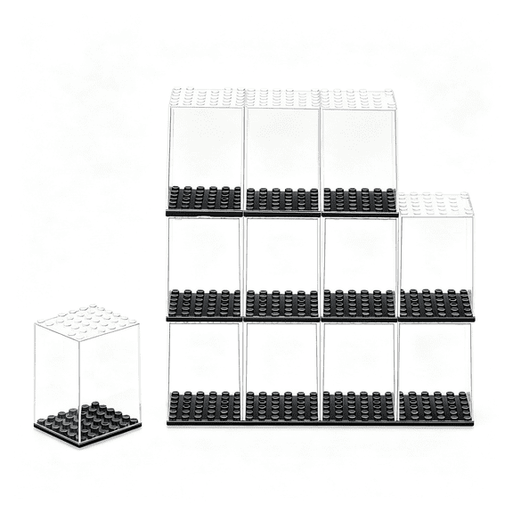 XIBUFE Minifigures Display Case,Acrylic Building Block Display Box,Action Figure Toys Storage for Minifigure,Fit for Lovers(12Pcs)360 Clear Display,Desk Shelf Display for Collectors
