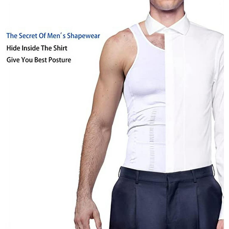 Mens Slimming Body Shaper Vest Shirt Abs Abdomen Slim(White,XXXL) 