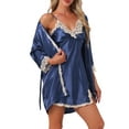 thumbnail image 4 of INSPIRE CHIC Women's Mother's Day 2 Pcs Satin Pajama Sets Nightgown with Robe Lingerie Lounge Sleepwear XS Navy, 4 of 5