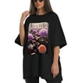 thumbnail image 4 of Plus Size Shirt for Women Black Tops for Women Short Sleeves Shirt for Women Flowers T Shirt Crewneck Shirt for Women XS, 4 of 5