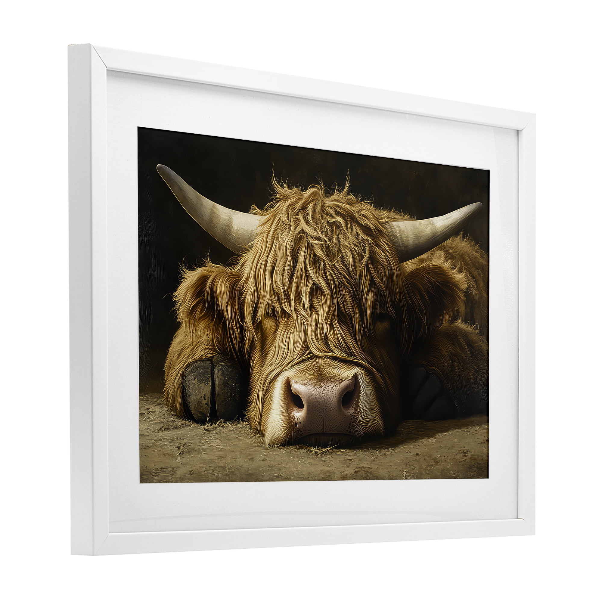 Stupell Industries Sleeping Highland Cow & Hoof White Framed Print Under Glass, design by The Wands Want