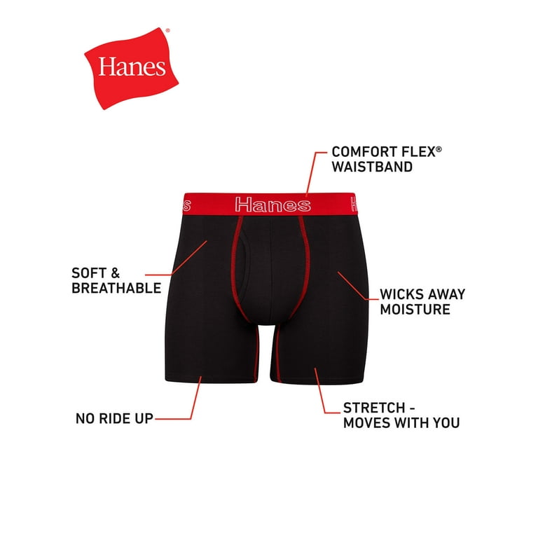 Hanes Men's Underwear Boxer Briefs, Cotton Stretch Moisture-Wicking  Underwear, 6 Pack 