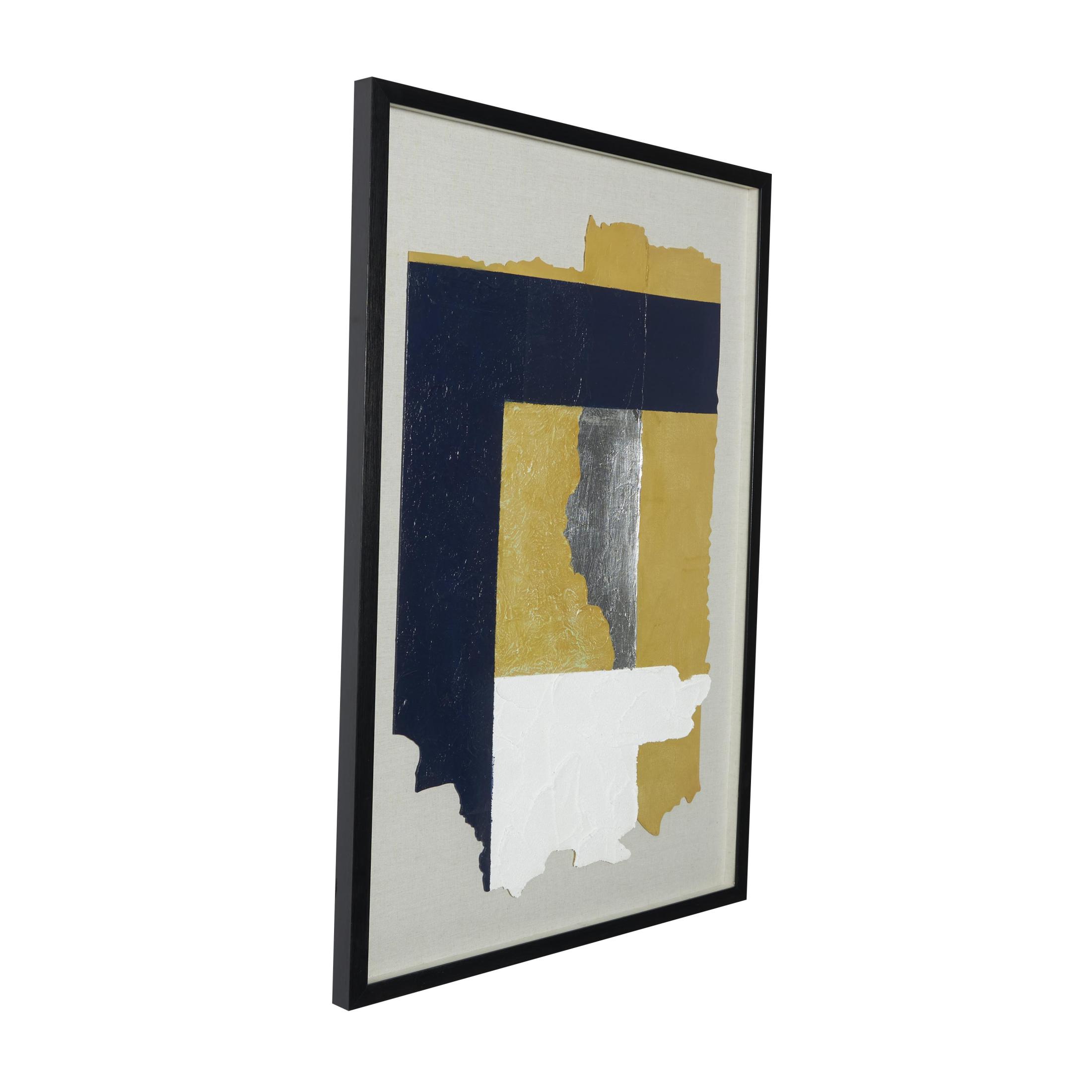 24" x 36" Layered 3D Textured Abstract Framed Wall Art with Gray Backing and Navy Blue Accent, by DecMode