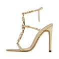 thumbnail image 4 of Women's Stiletto High Heel Sandals Sparkly Rhinestone Strappy Gladiator Sexy Pointed Open Toe Dressy Shoes Gold Size 7, 4 of 5