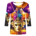thumbnail image 4 of QATAINLAV 2025 Blouse Mardi Gras Tops for Women Daily Tshirt 3/4 Sleeve Blouse Mask Print Top Carnival Costume O Neck Casual Shirt Multicolor XL, 4 of 6